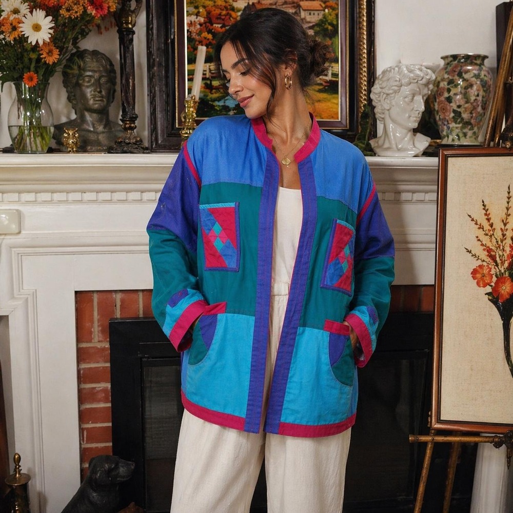 80s Kathmandu Jacket Reversible Patchwork Casual Boho Jacket Converts into a Bag
